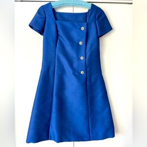 {Vintage} navy blue mini dress with rhinestone-embellished buttons and pockets